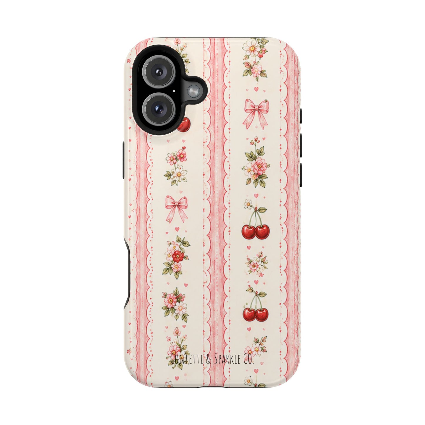 Cherry Ribbon Floral Phone Case — Magnetic Impact-Resistant