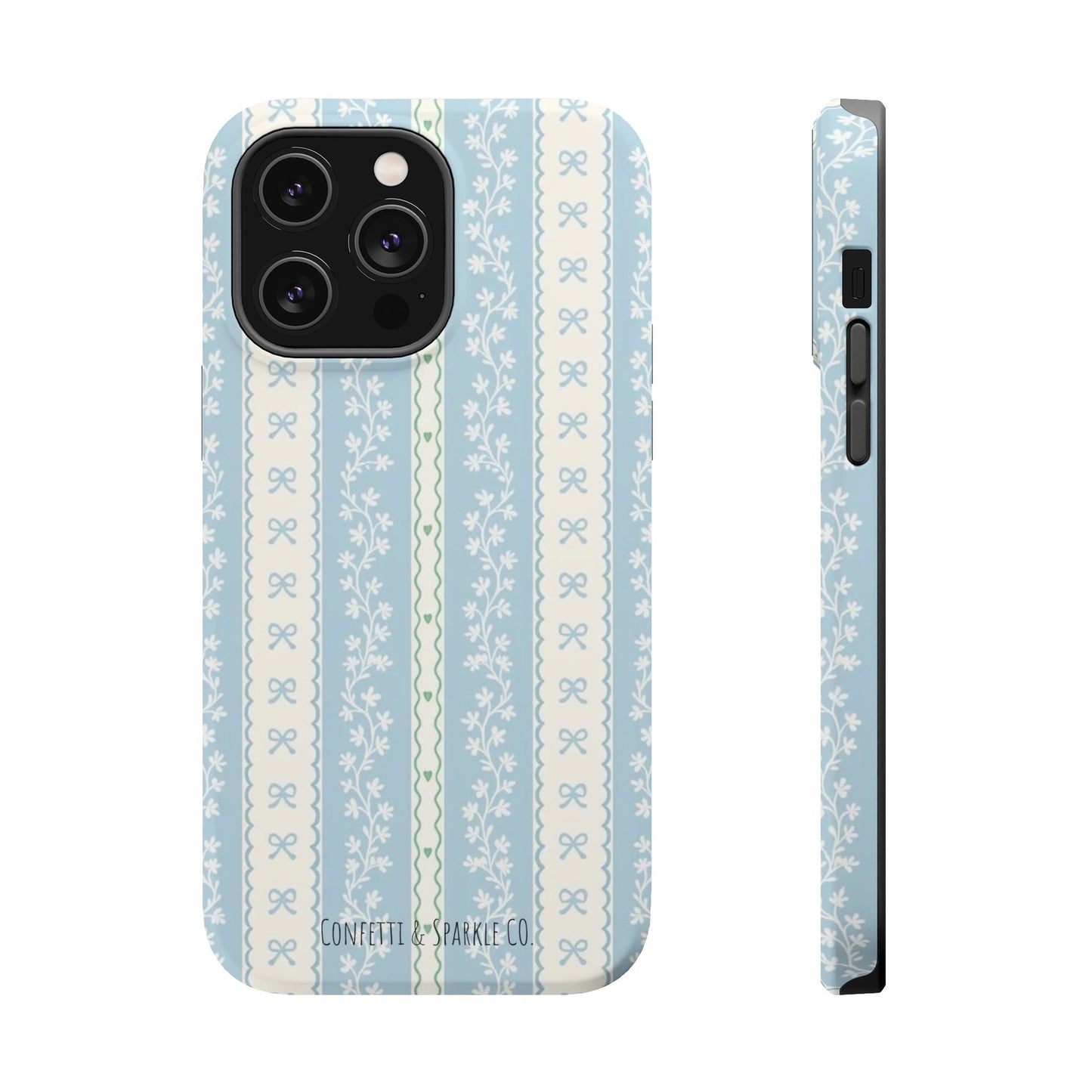 Vintage Blue Floral Stripe -- Magnetic Impact-Resistant Case