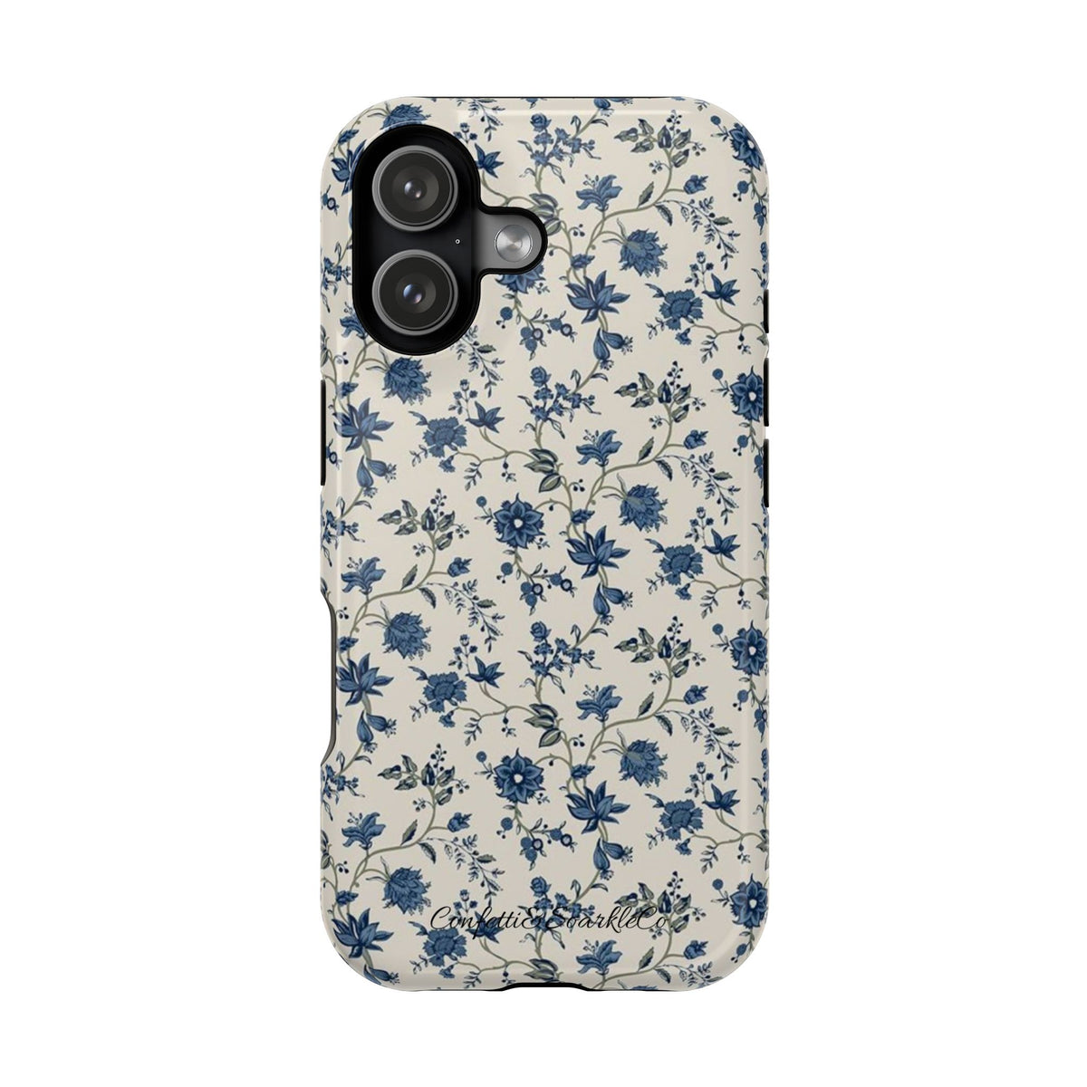 Vintage Blue Botanical Magnetic Phone Case — Impact-Resistant Floral Cover