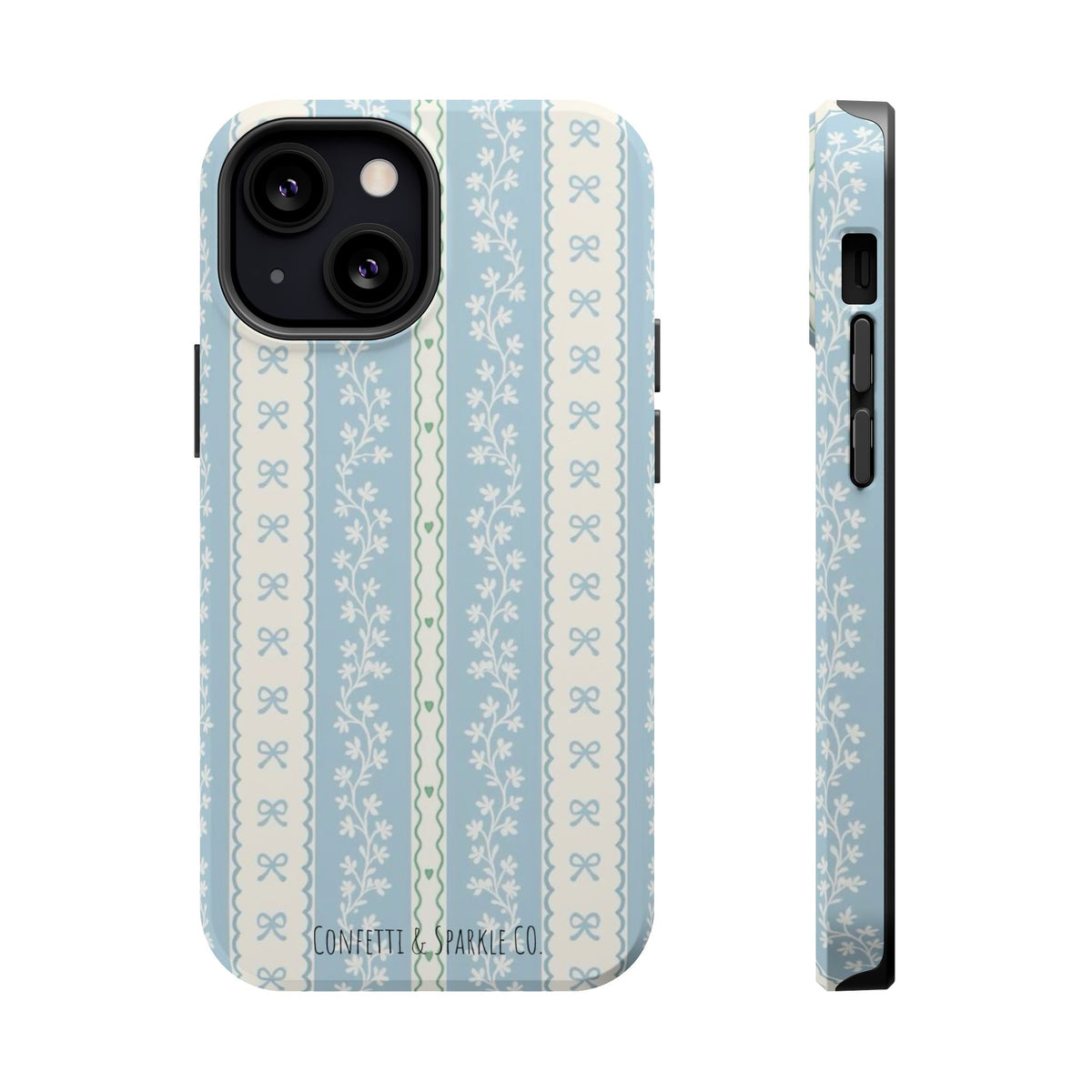 Vintage Blue Floral Stripe -- Magnetic Impact-Resistant Case