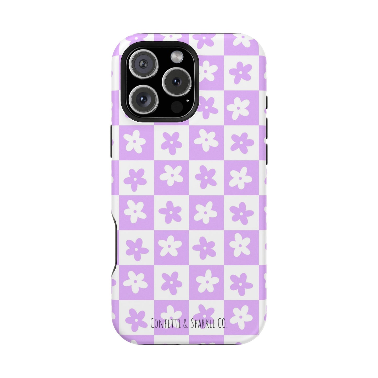 Lavender Retro Daisy Pattern -- Floral Checkered Magnetic Impact Phone Case