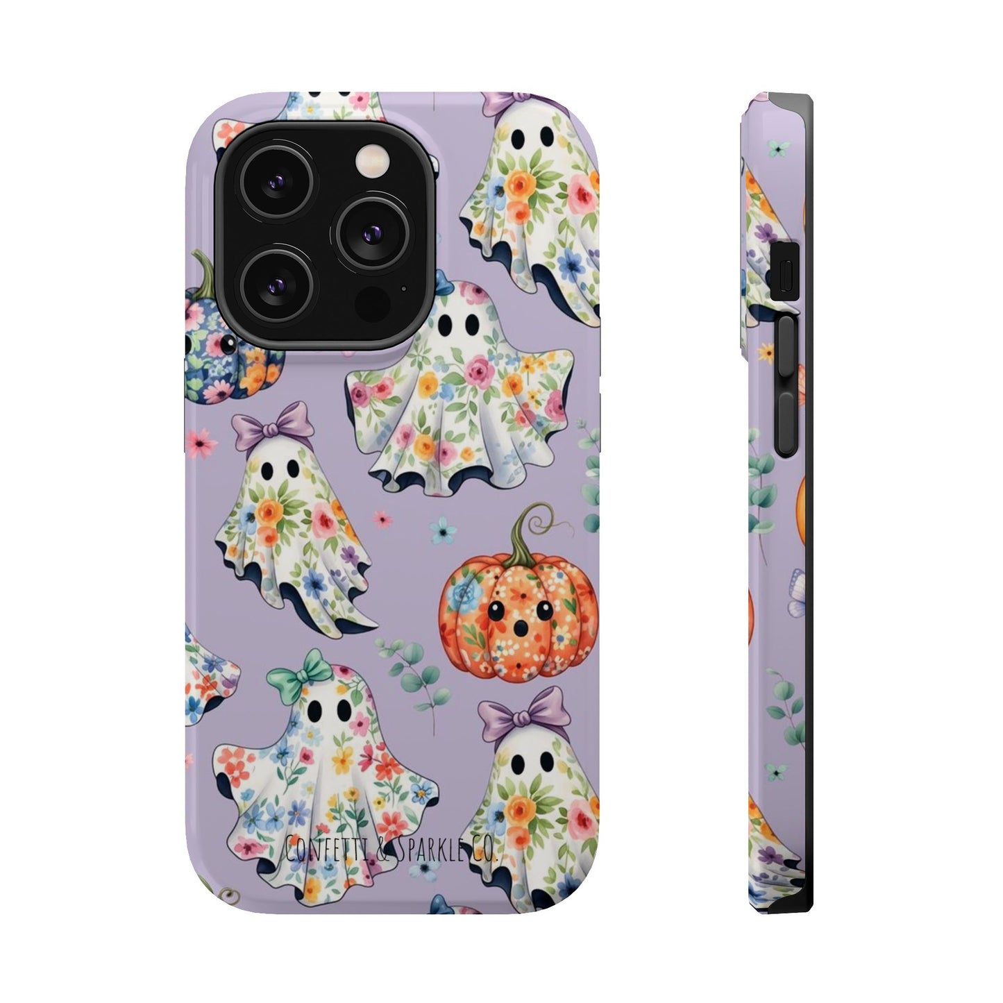 Cute Floral Ghosts Magnetic Impact Phone Case — Pumpkin Halloween iPhone Cover