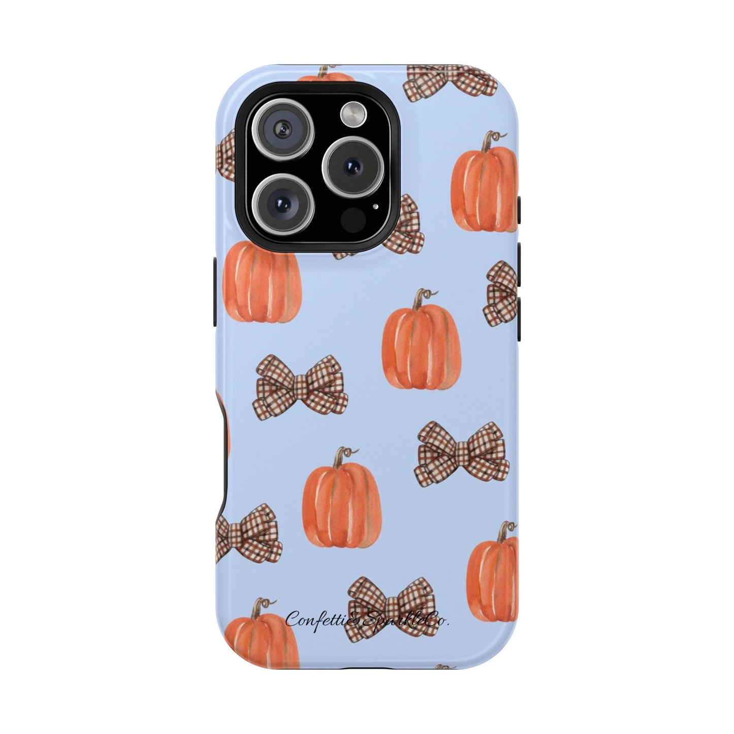Pumpkin & Plaid Bow Phone Case — Magnetic Impact-Resistant Fall iPhone Case