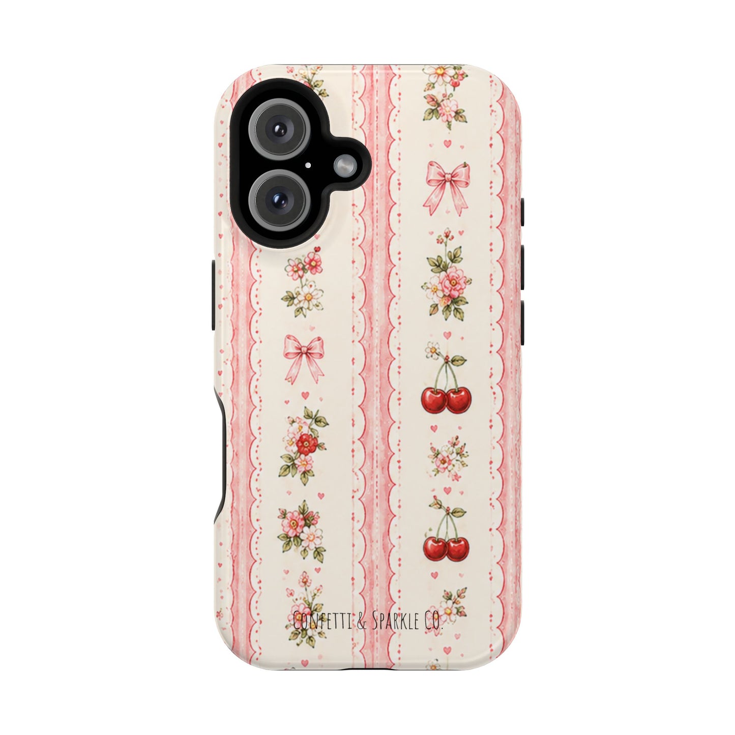 Cherry Ribbon Floral Phone Case — Magnetic Impact-Resistant