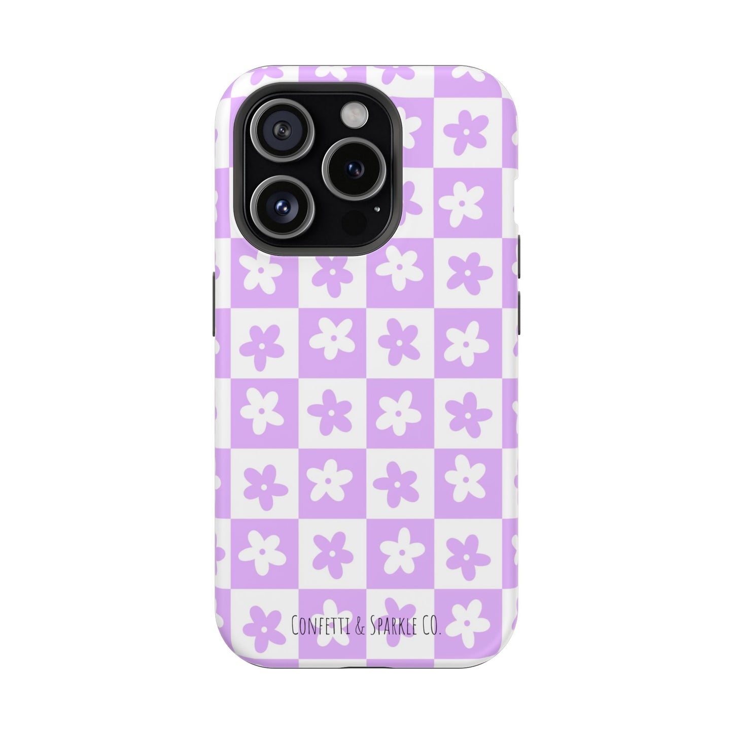 Lavender Retro Daisy Pattern -- Floral Checkered Magnetic Impact Phone Case