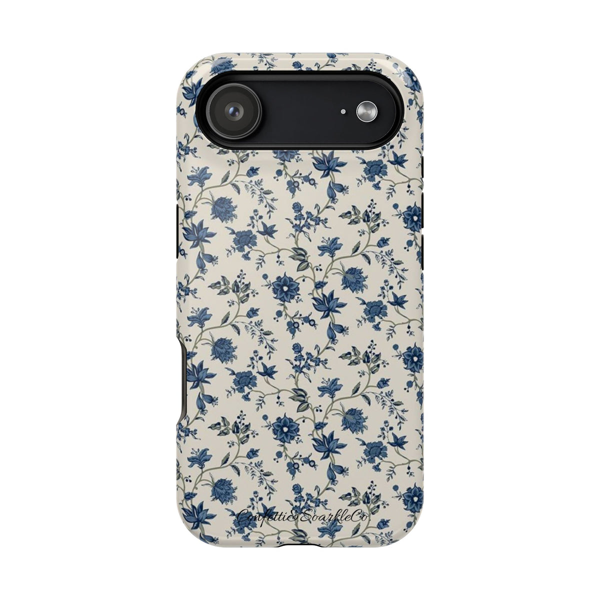 Vintage Blue Botanical Magnetic Phone Case — Impact-Resistant Floral Cover