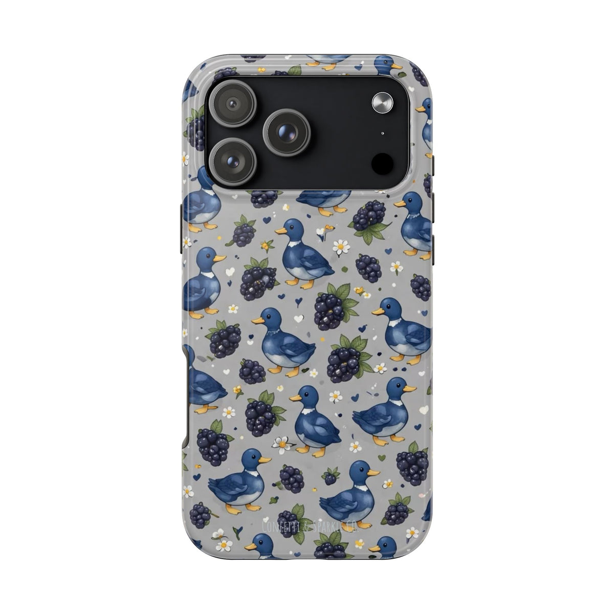 Blue Duck & Blackberry Tough Phone Case — Cute Floral Waterproof Protective Case