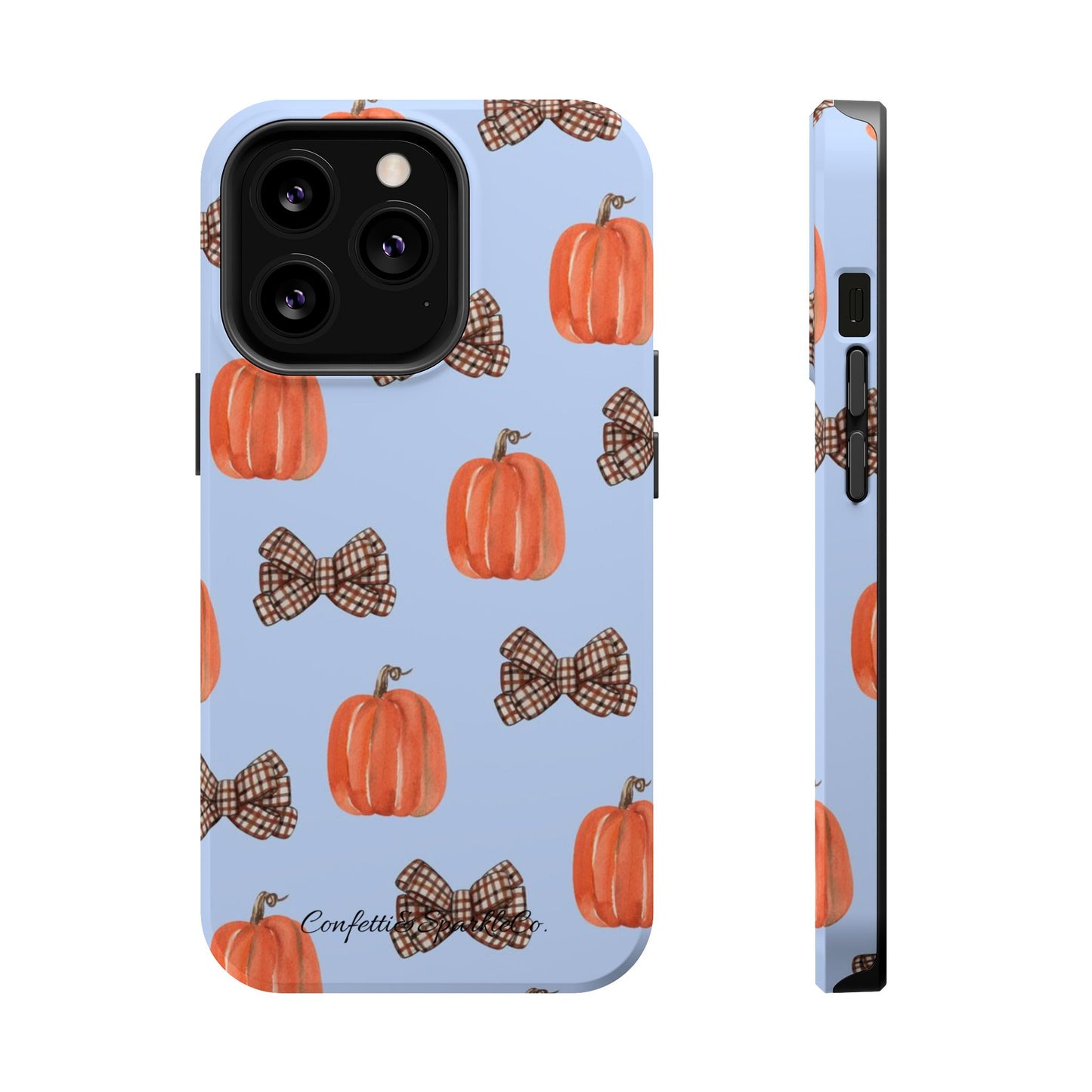 Pumpkin & Plaid Bow Phone Case — Magnetic Impact-Resistant Fall iPhone Case