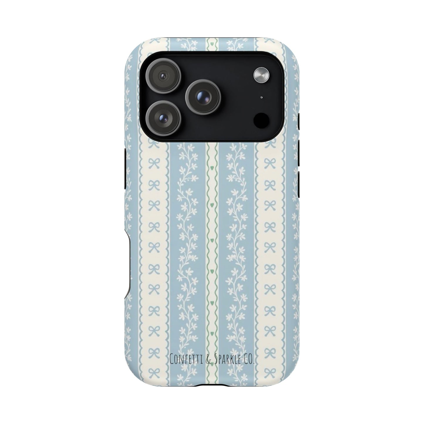 Vintage Blue Floral Stripe -- Magnetic Impact-Resistant Case
