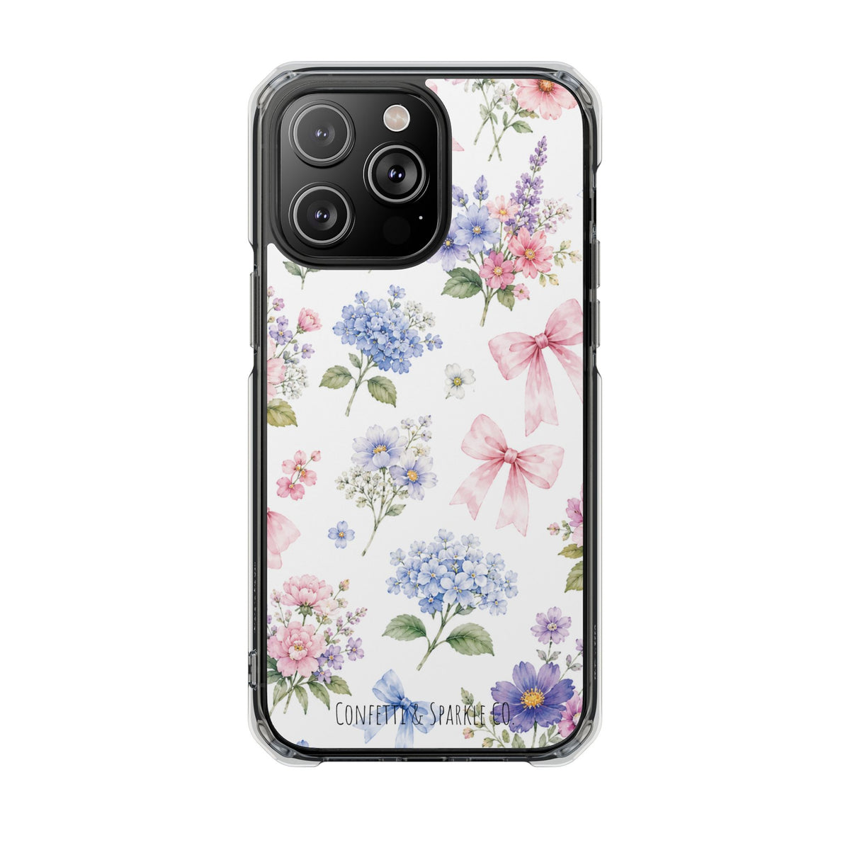 Floral Bow Clear Magnetic Phone Case — Pastel Garden Protective iPhone Cover