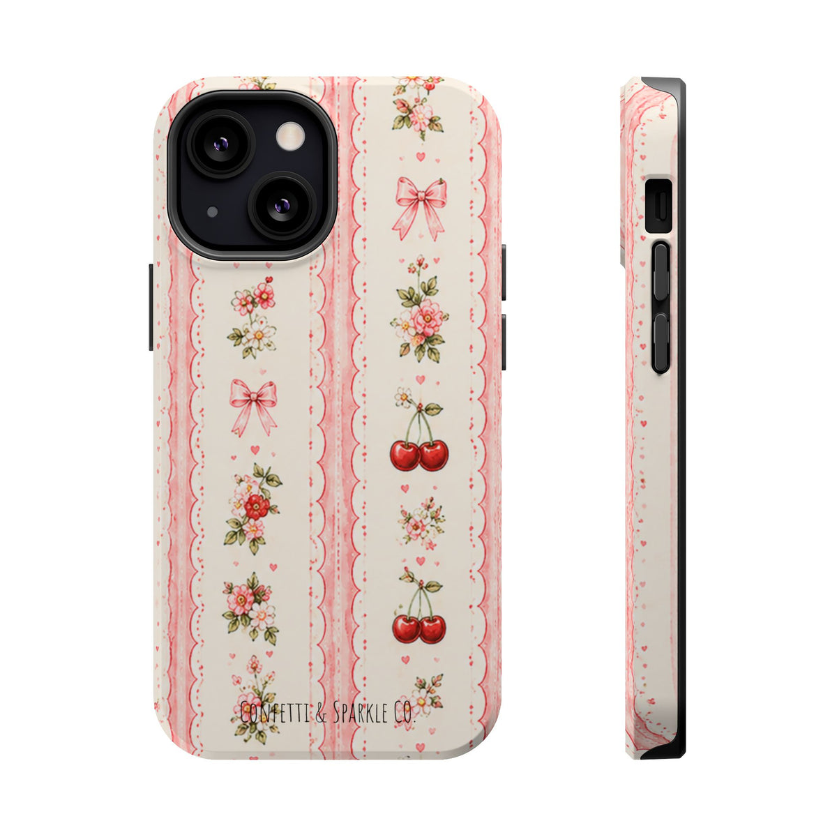 Cherry Ribbon Floral Phone Case — Magnetic Impact-Resistant