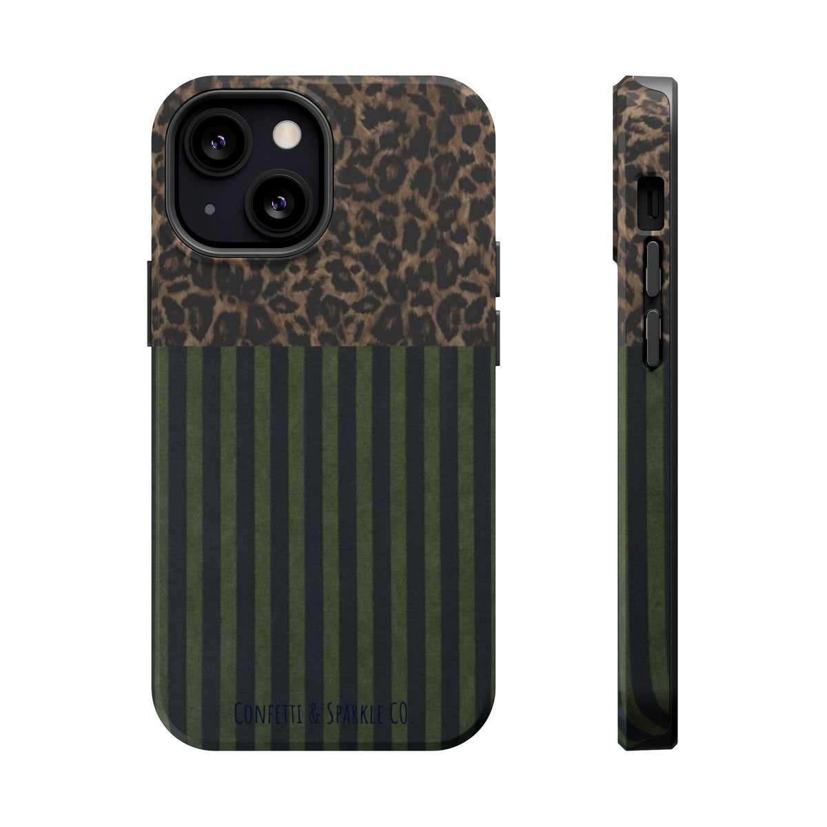 Leopard Top with Green Stripe Pattern - Magnetic Impact-Resistant Phone Case