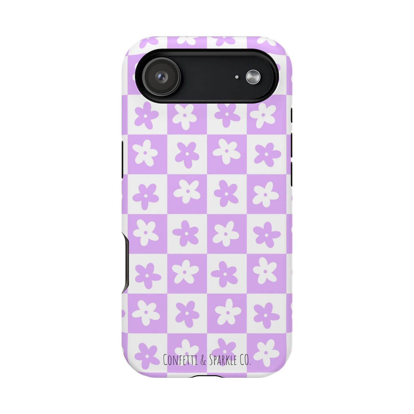 Lavender Retro Daisy Pattern -- Floral Checkered Magnetic Impact Phone Case