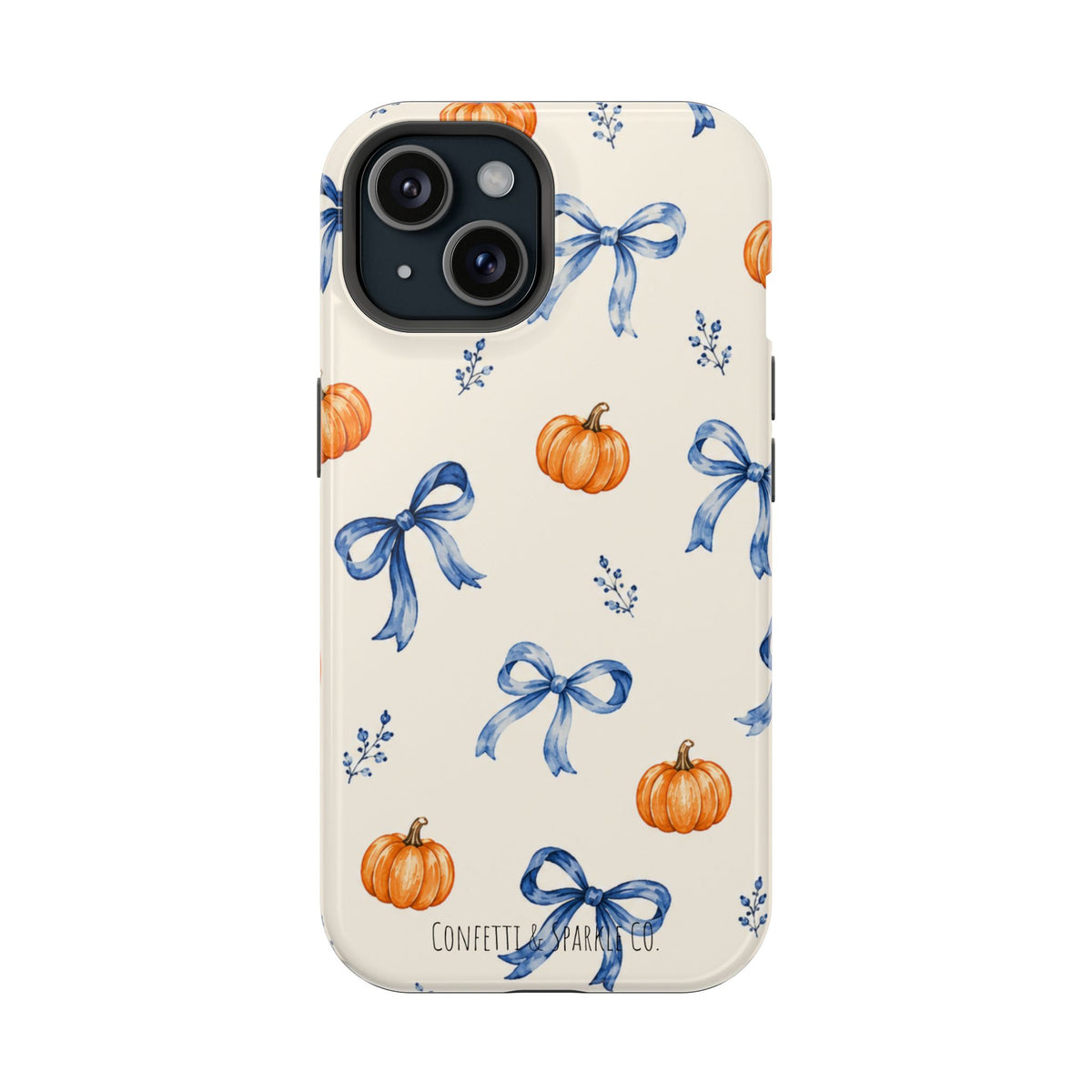 Pumpkin & Blue Bow Phone Case — Magnetic Impact-Resistant Fall Design