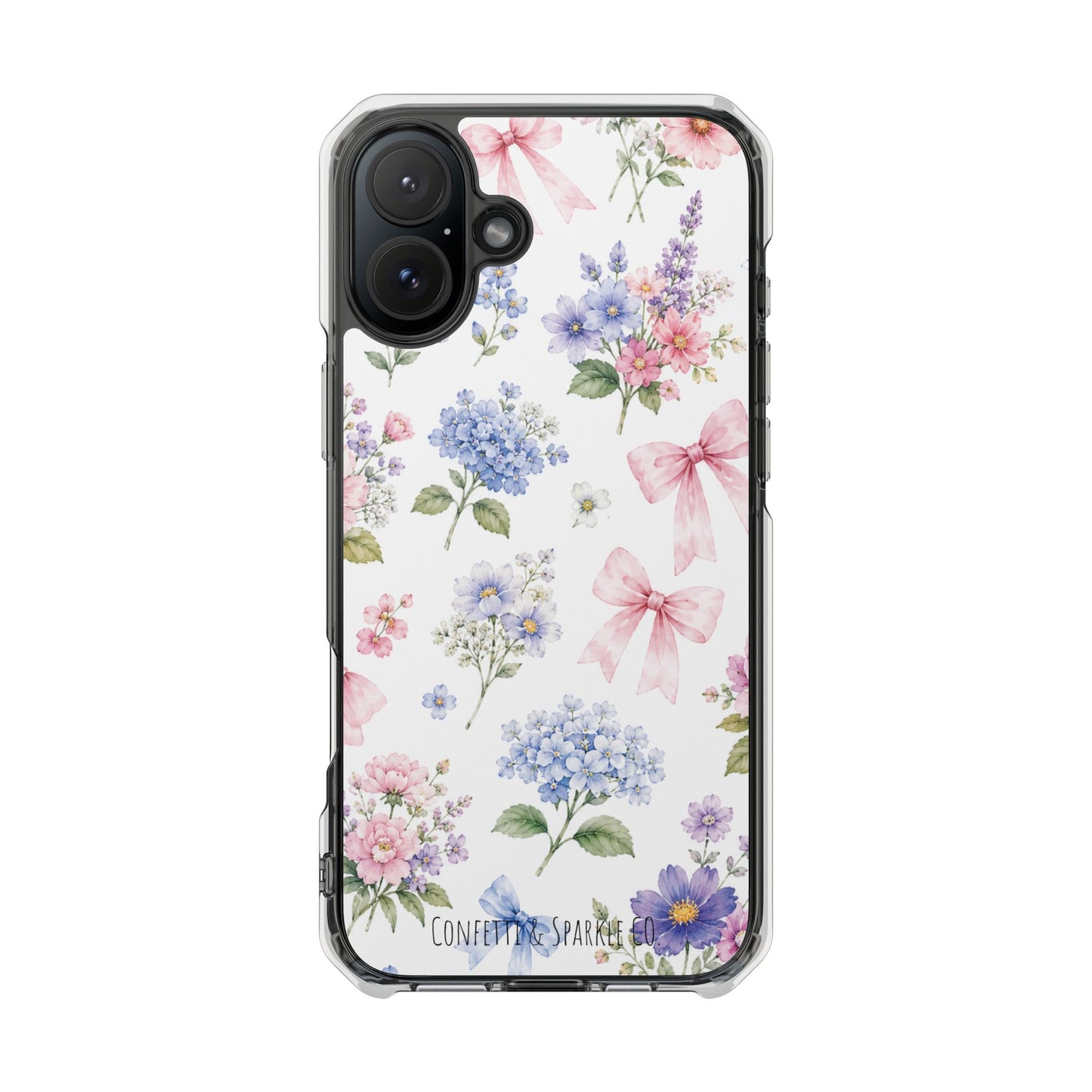 Floral Bow Clear Magnetic Phone Case — Pastel Garden Protective iPhone Cover