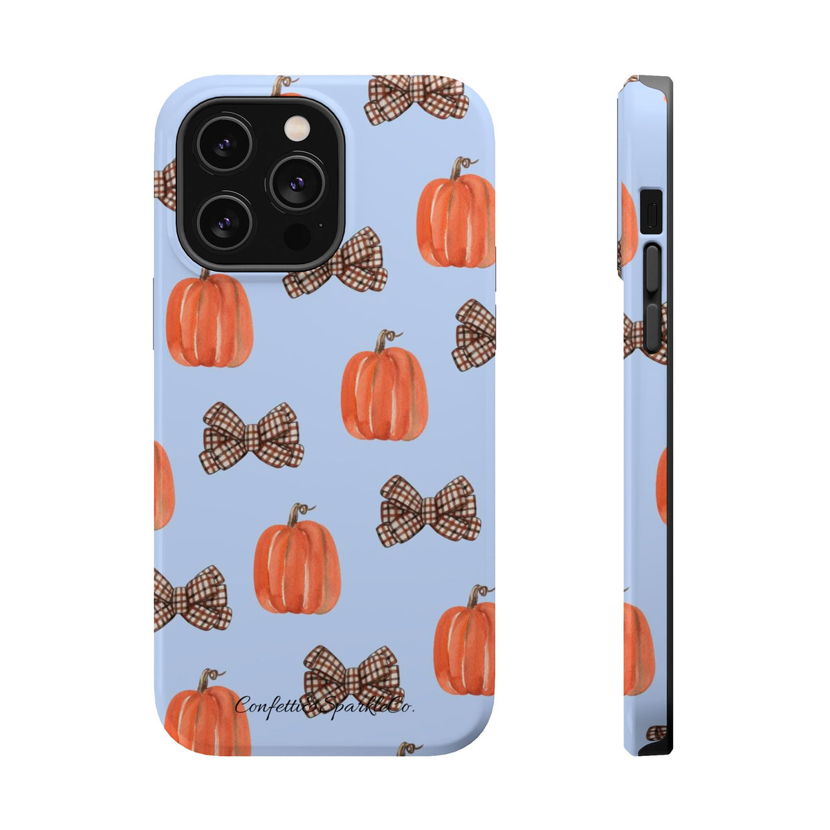 Pumpkin & Plaid Bow Phone Case — Magnetic Impact-Resistant Fall iPhone Case