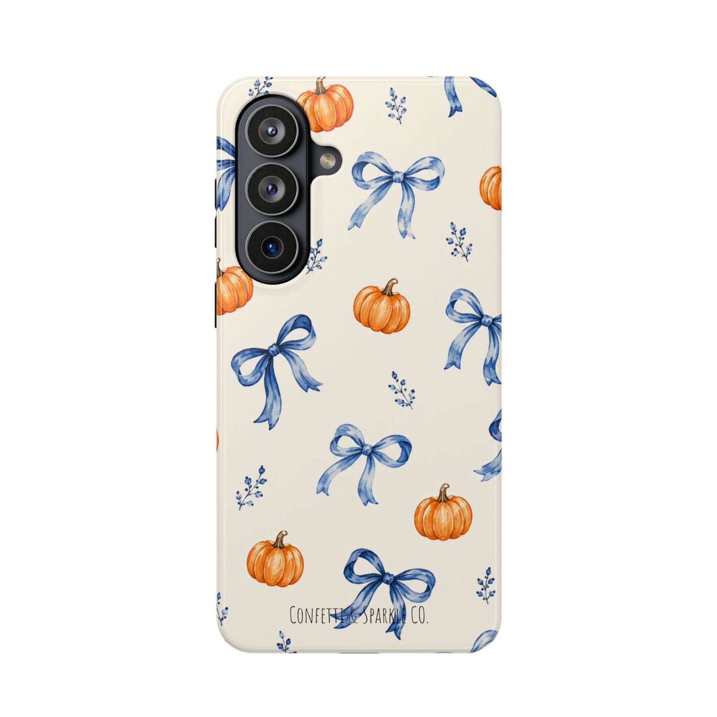 Pumpkin & Blue Bow Phone Case — Magnetic Impact-Resistant Fall Design