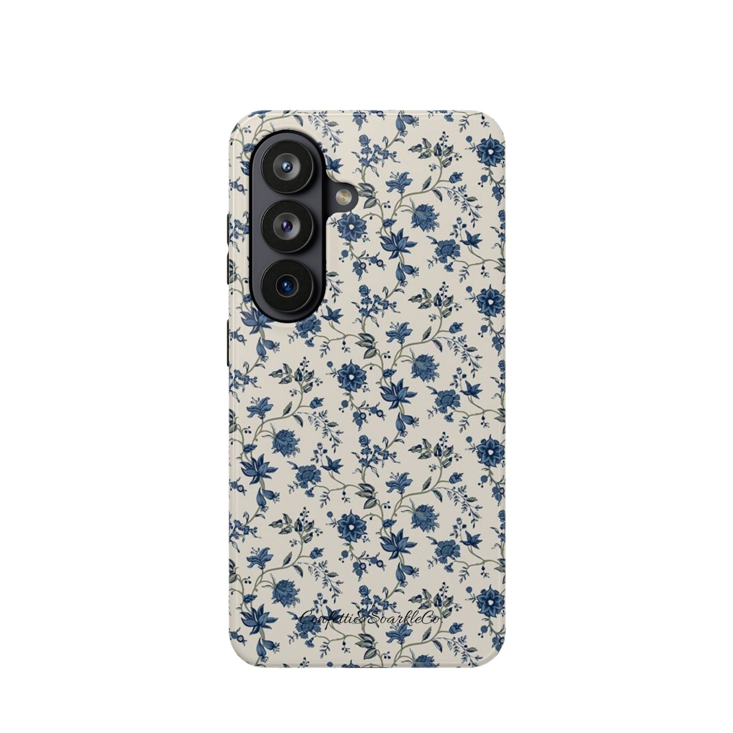 Vintage Blue Botanical Magnetic Phone Case — Impact-Resistant Floral Cover