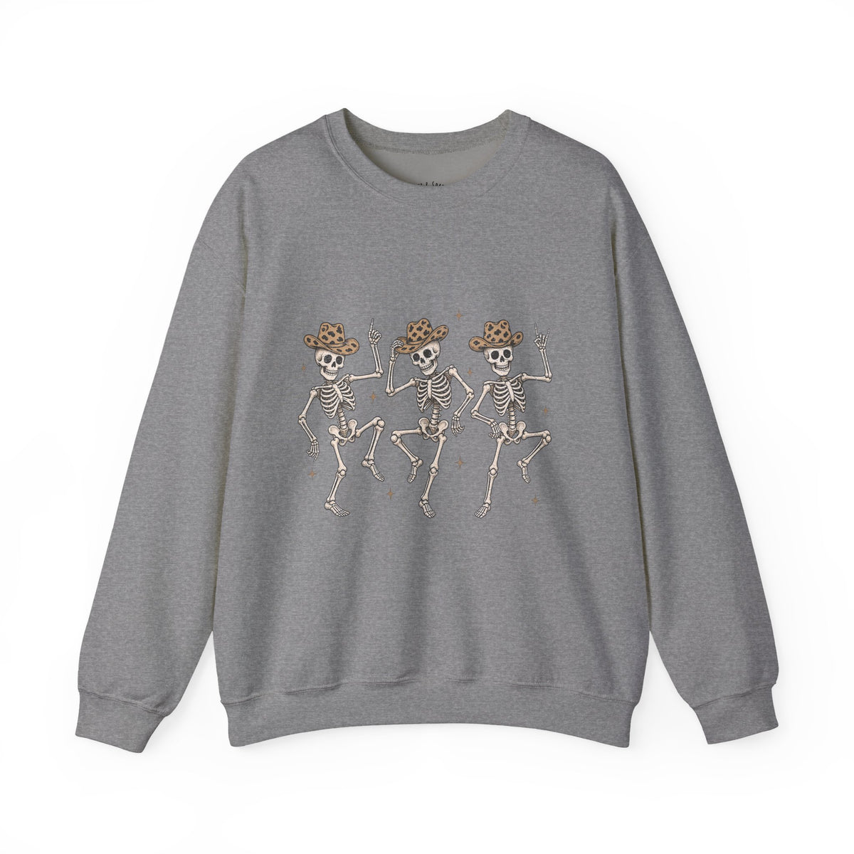Dancing Skeletons Sweatshirt — Western Cowboy Skull Trio Halloween Pullover
