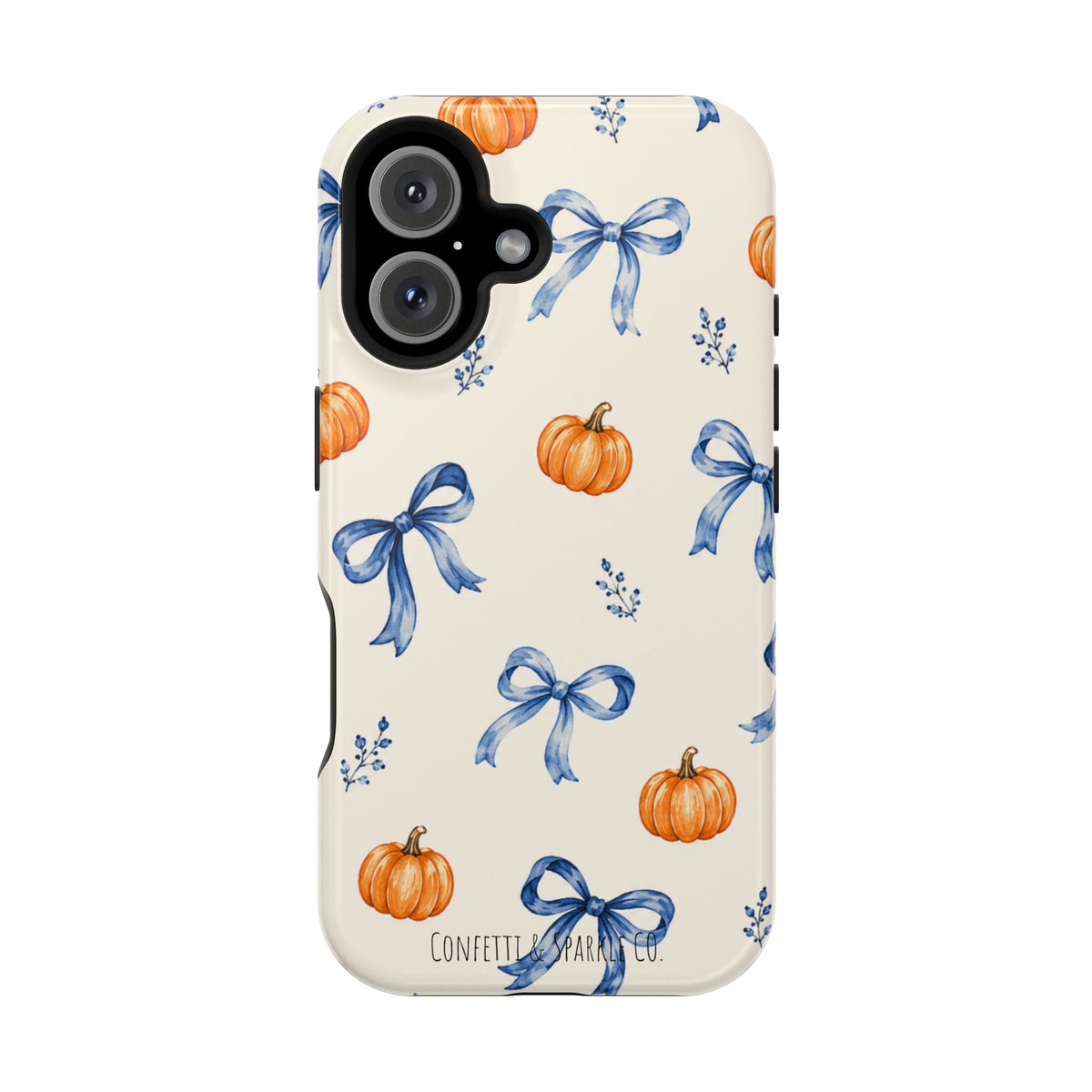 Pumpkin & Blue Bow Phone Case — Magnetic Impact-Resistant Fall Design