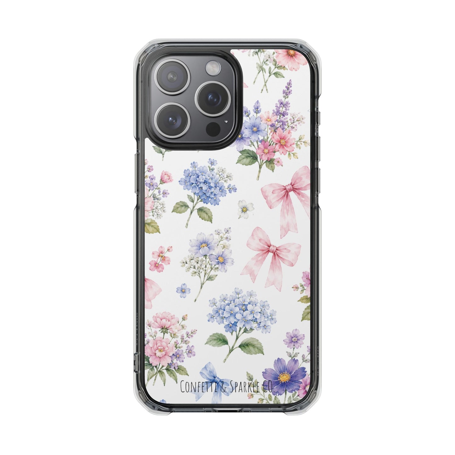 Floral Bow Clear Magnetic Phone Case — Pastel Garden Protective iPhone Cover