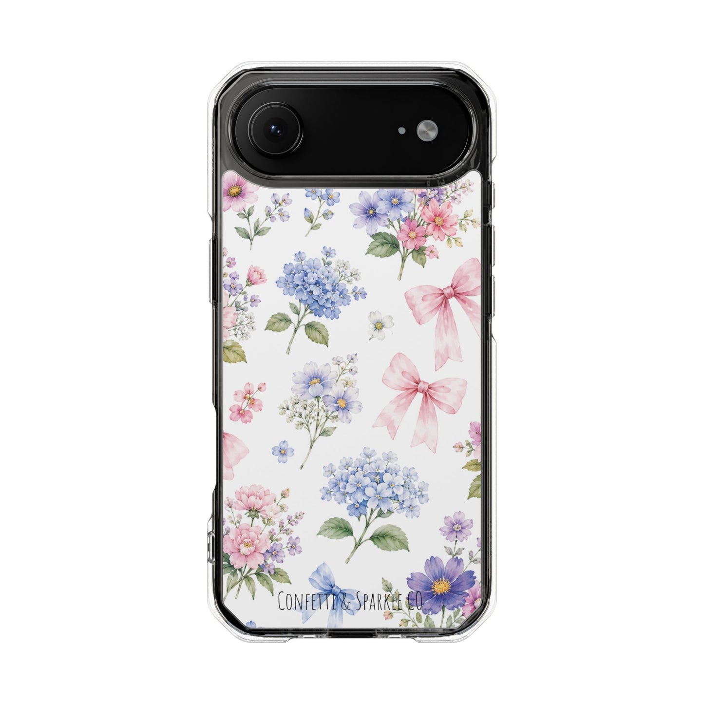 Floral Bow Clear Magnetic Phone Case — Pastel Garden Protective iPhone Cover