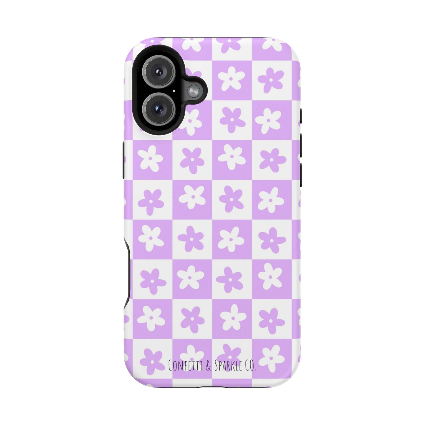 Lavender Retro Daisy Pattern -- Floral Checkered Magnetic Impact Phone Case
