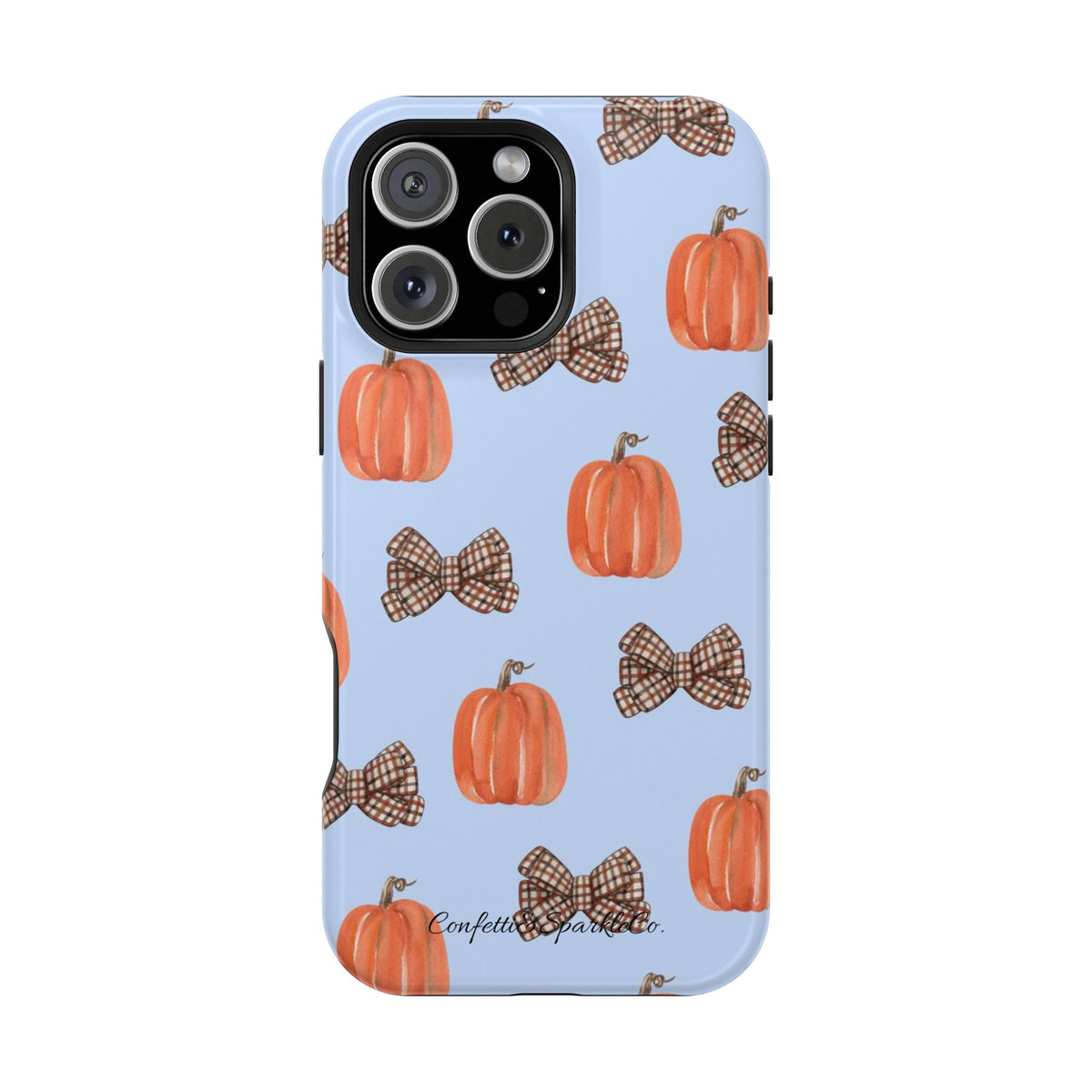 Pumpkin & Plaid Bow Phone Case — Magnetic Impact-Resistant Fall iPhone Case