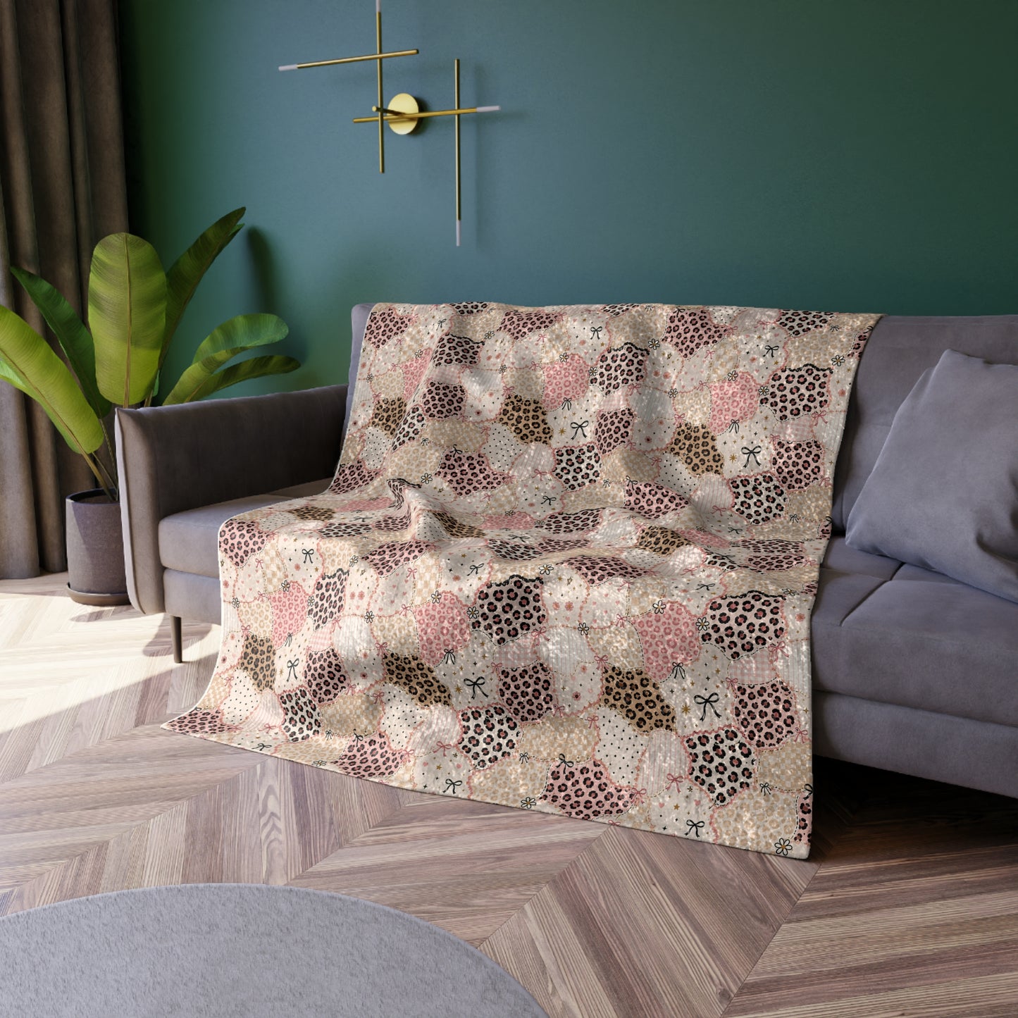 Crushed Velvet Blanket — Blush Patchwork Leopard Velvet Throw