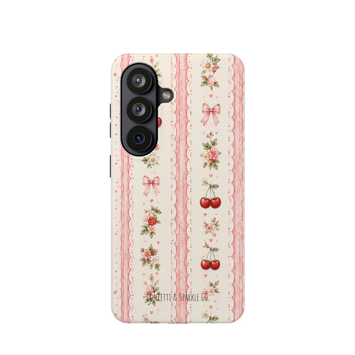 Cherry Ribbon Floral Phone Case — Magnetic Impact-Resistant