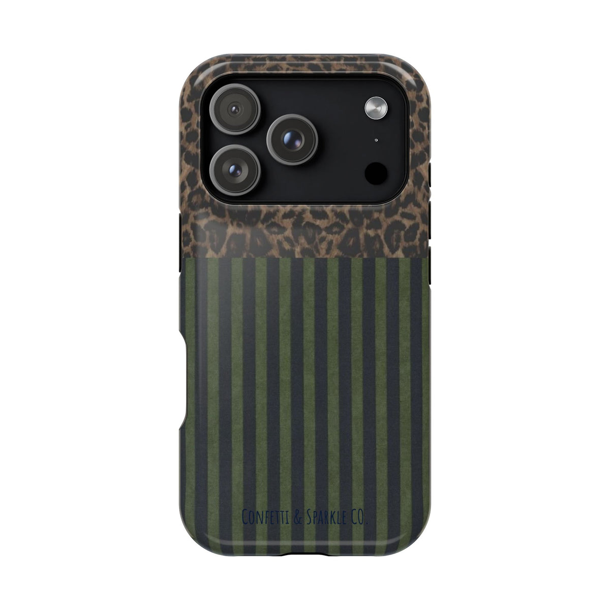 Leopard Top with Green Stripe Pattern - Magnetic Impact-Resistant Phone Case