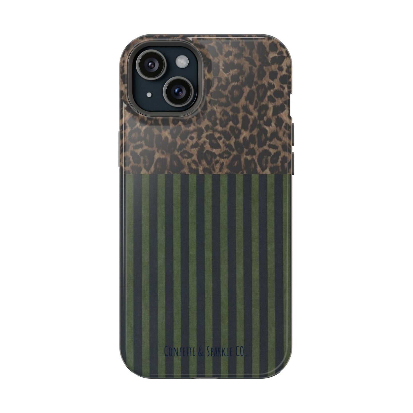 Leopard Top with Green Stripe Pattern - Magnetic Impact-Resistant Phone Case