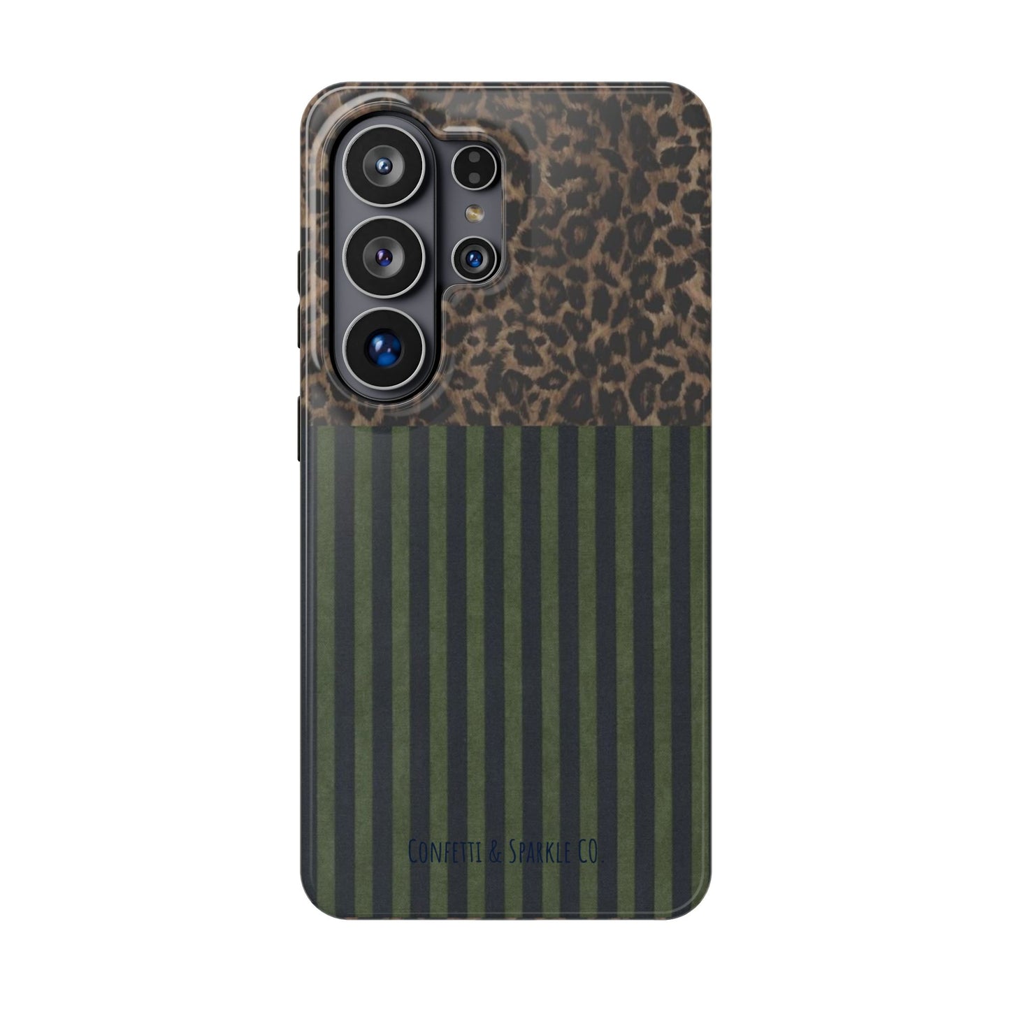 Leopard Top with Green Stripe Pattern - Magnetic Impact-Resistant Phone Case