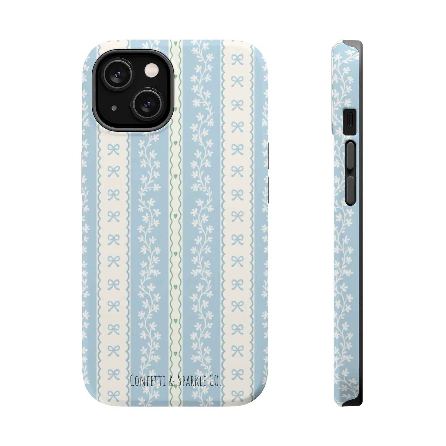 Vintage Blue Floral Stripe -- Magnetic Impact-Resistant Case