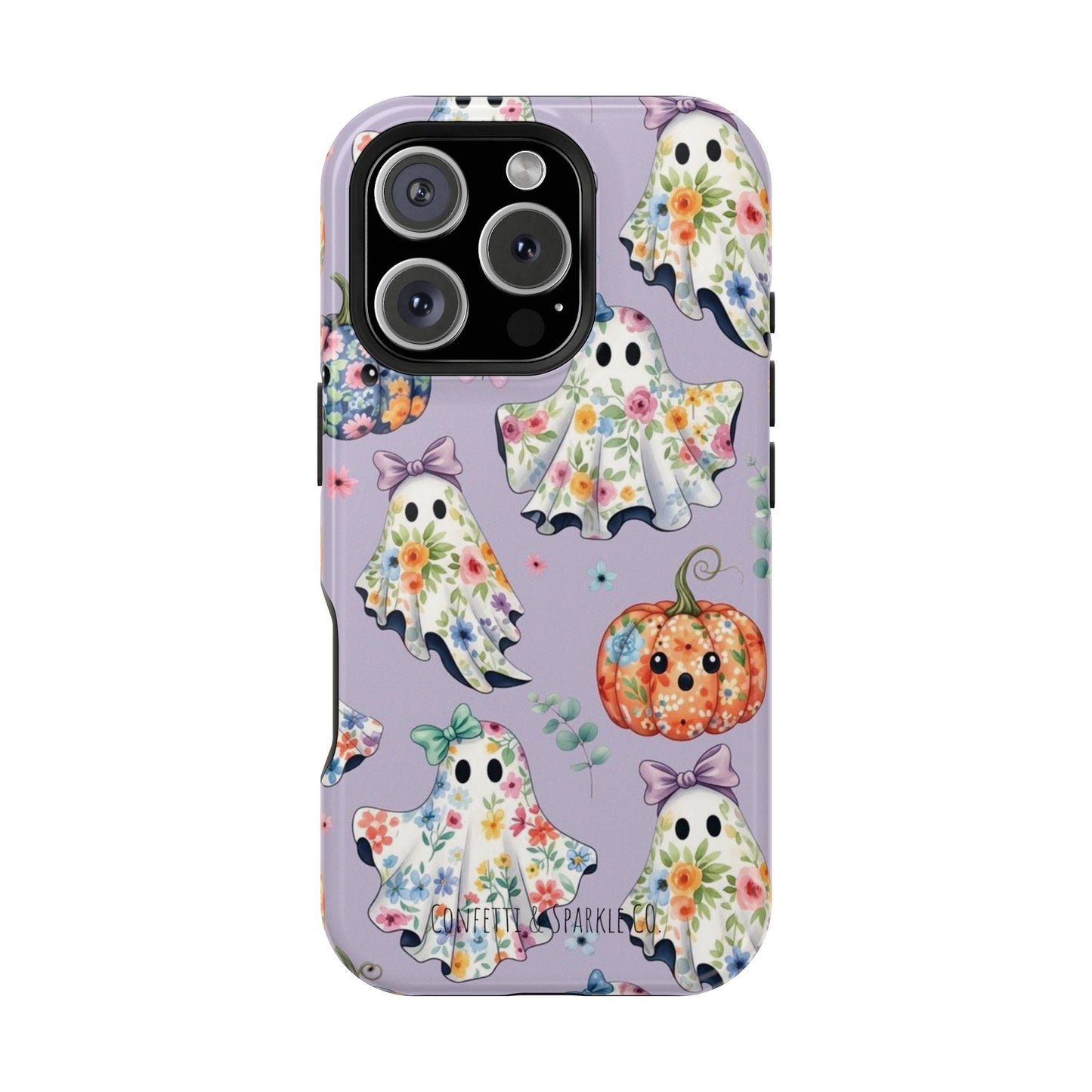 Cute Floral Ghosts Magnetic Impact Phone Case — Pumpkin Halloween iPhone Cover