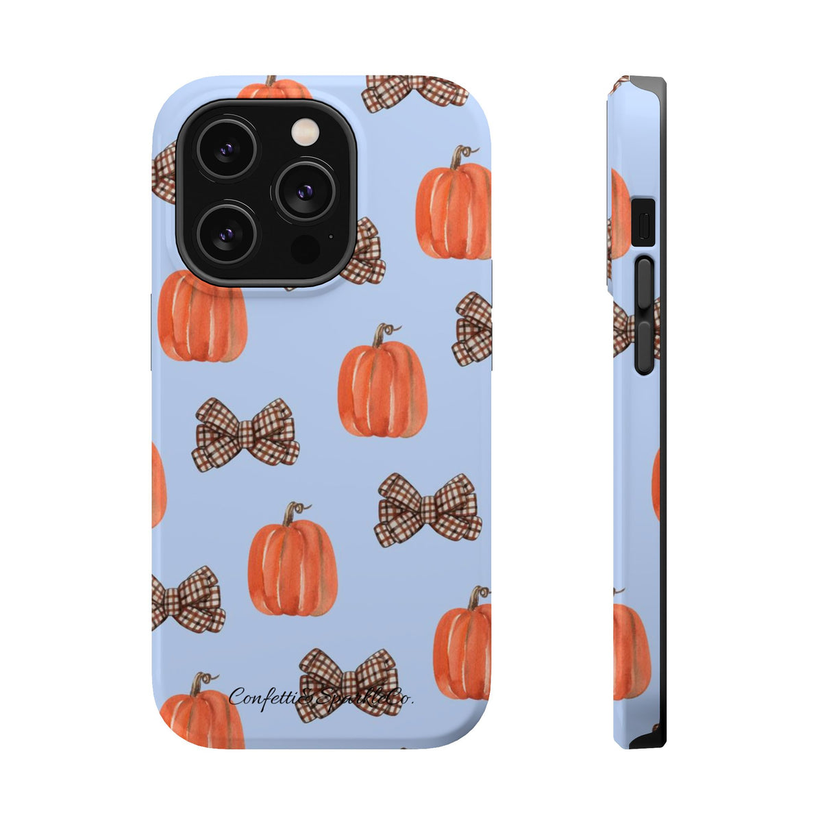 Pumpkin & Plaid Bow Phone Case — Magnetic Impact-Resistant Fall iPhone Case