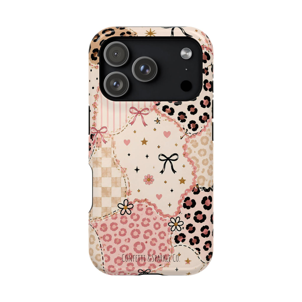 Leopard Heart Patchwork Phone Case — Pink Cute Magnetic Impact-Resistant Case