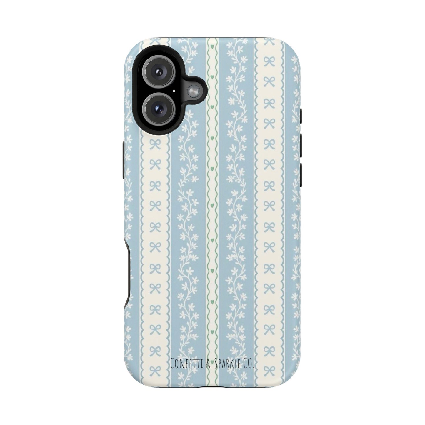 Vintage Blue Floral Stripe -- Magnetic Impact-Resistant Case