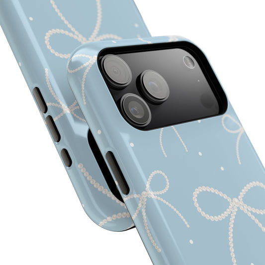 Pearl Bow Magnetic Impact Phone Case — Light Blue Protective iPhone Cover