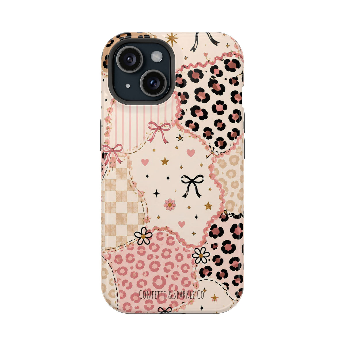 Leopard Heart Patchwork Phone Case — Pink Cute Magnetic Impact-Resistant Case