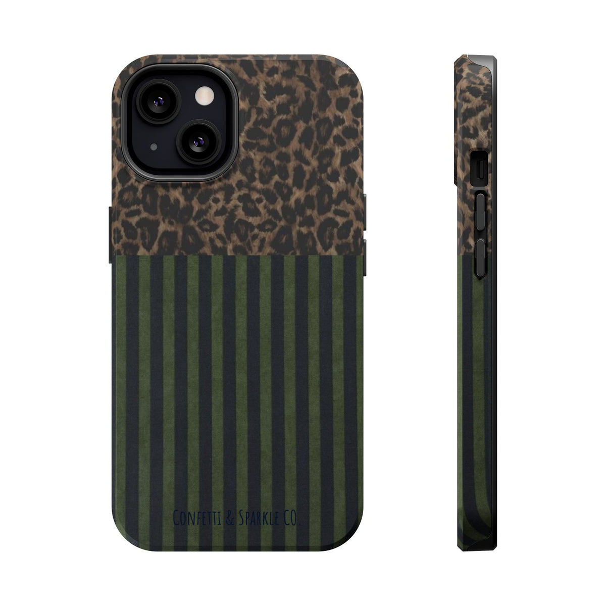 Leopard Top with Green Stripe Pattern - Magnetic Impact-Resistant Phone Case