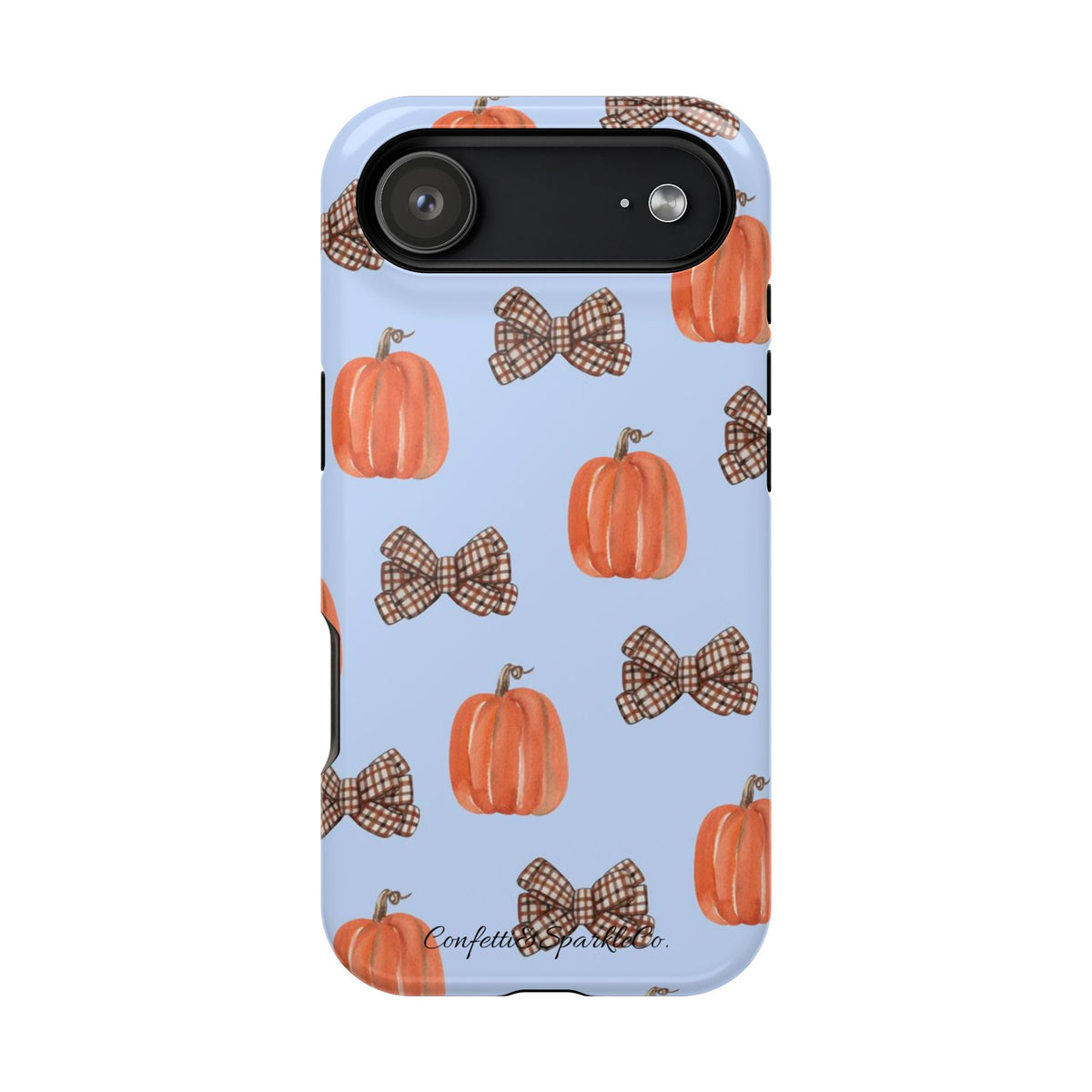 Pumpkin & Plaid Bow Phone Case — Magnetic Impact-Resistant Fall iPhone Case