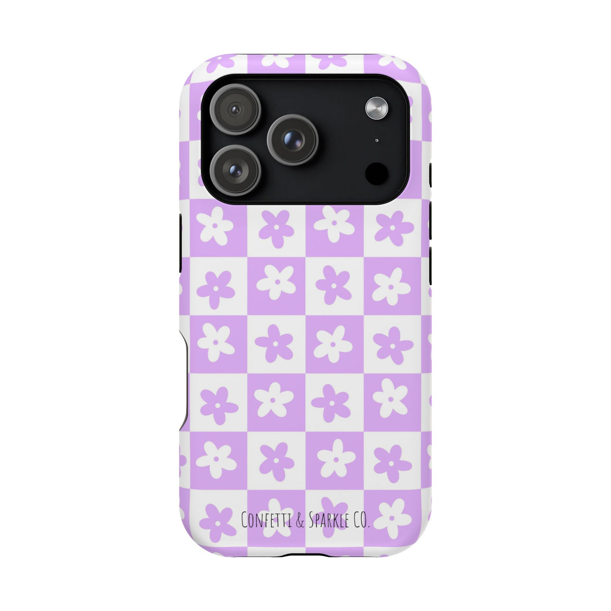 Lavender Retro Daisy Pattern -- Floral Checkered Magnetic Impact Phone Case