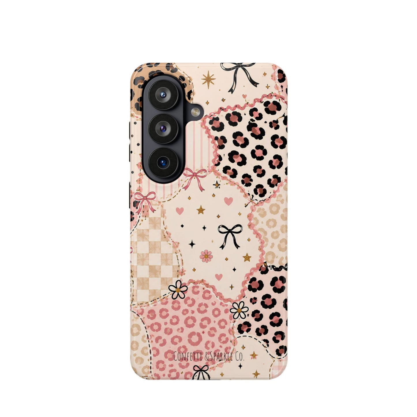 Leopard Heart Patchwork Phone Case — Pink Cute Magnetic Impact-Resistant Case