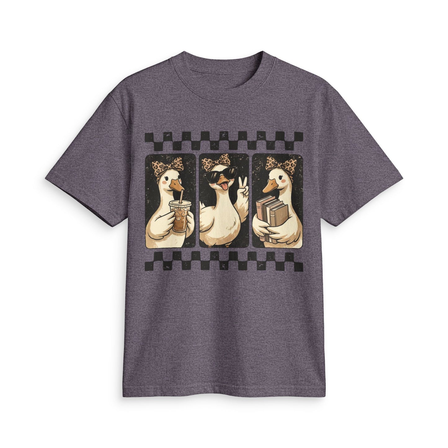 Duck Trio Graphic T-Shirt — Cute Vintage Ducks Holding Coffee & Books