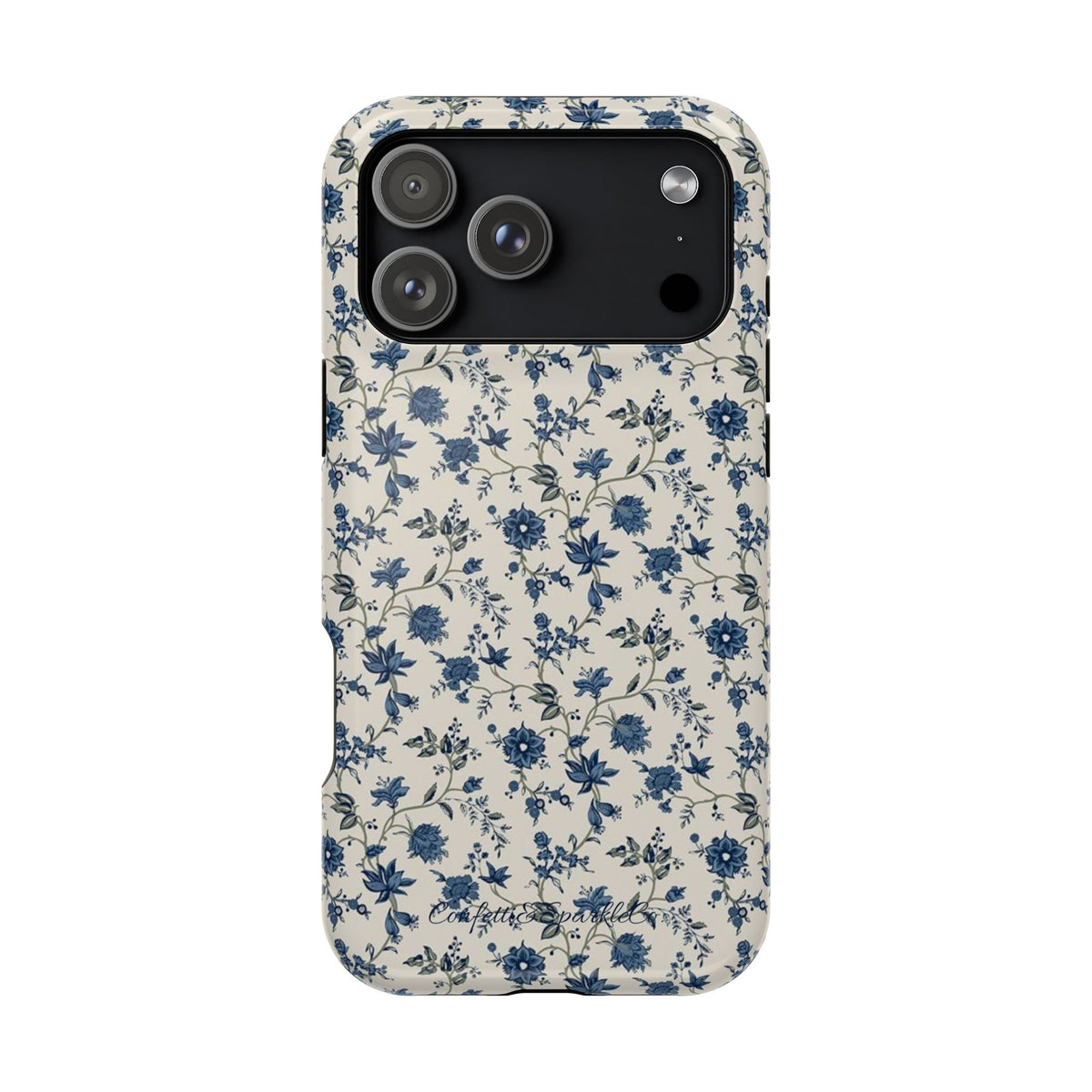 Vintage Blue Botanical Magnetic Phone Case — Impact-Resistant Floral Cover
