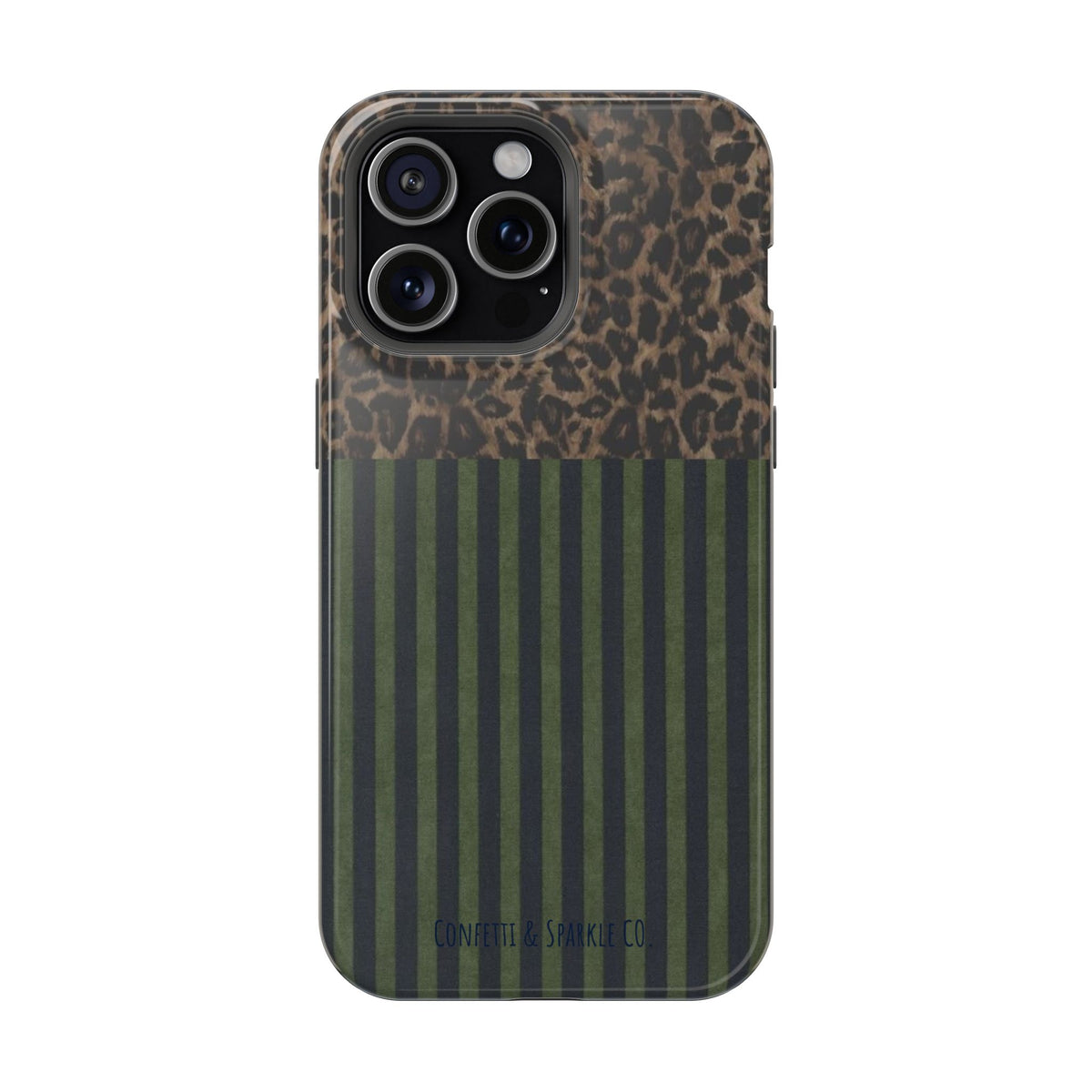 Leopard Top with Green Stripe Pattern - Magnetic Impact-Resistant Phone Case