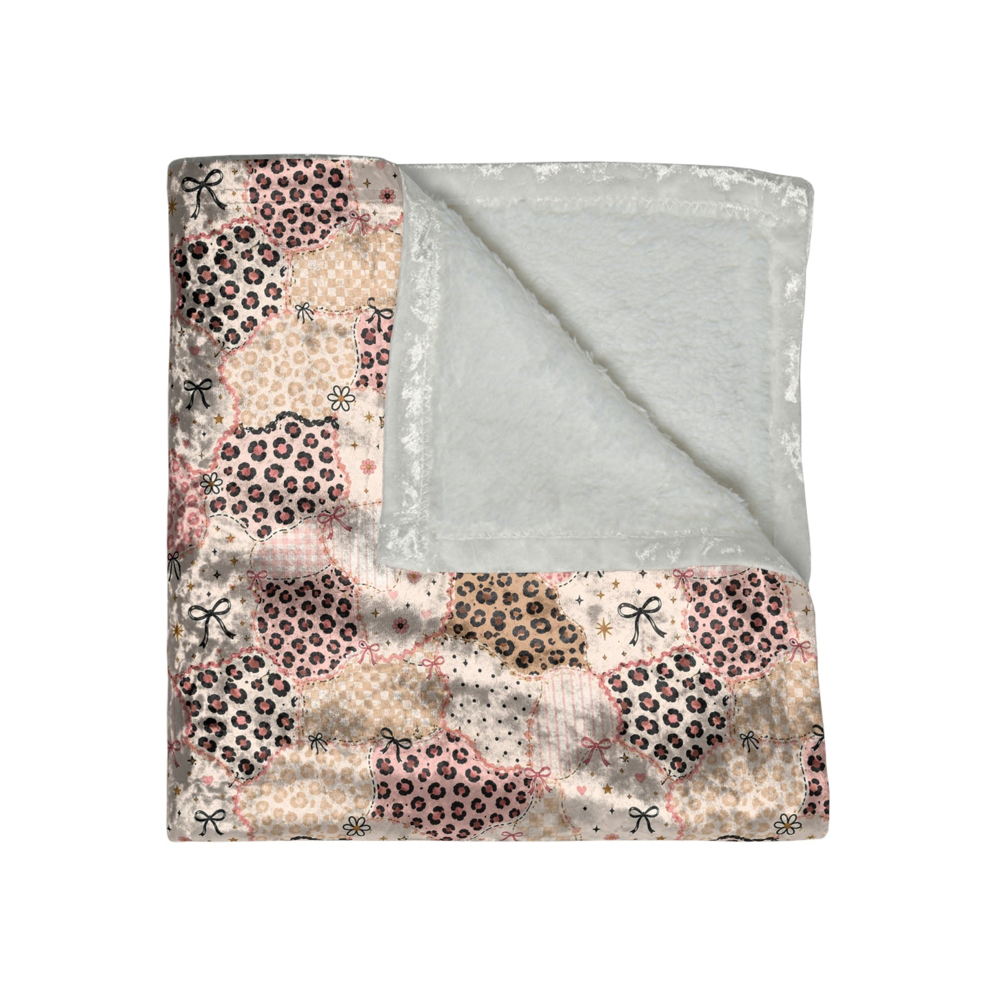 Crushed Velvet Blanket — Blush Patchwork Leopard Velvet Throw