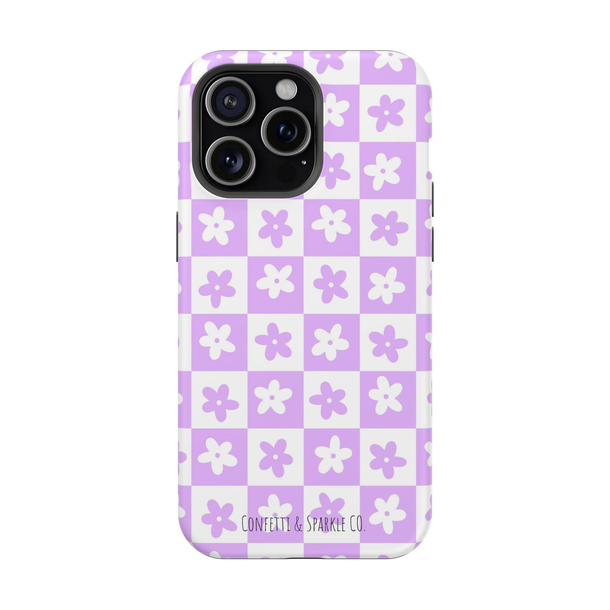 Lavender Retro Daisy Pattern -- Floral Checkered Magnetic Impact Phone Case