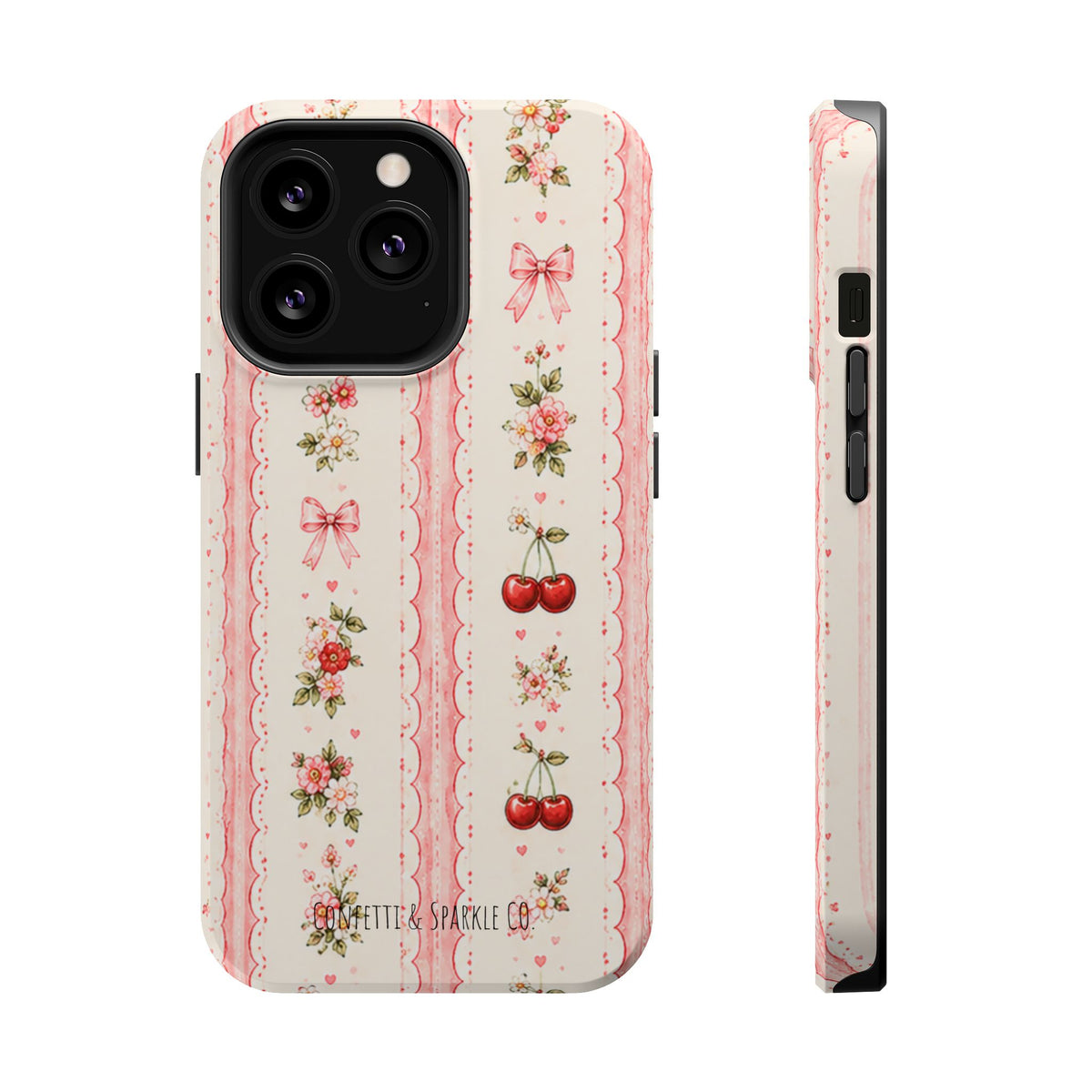 Cherry Ribbon Floral Phone Case — Magnetic Impact-Resistant